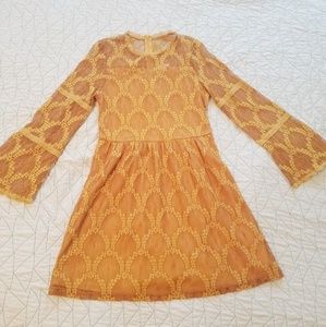 Golden lace long sleeve dress